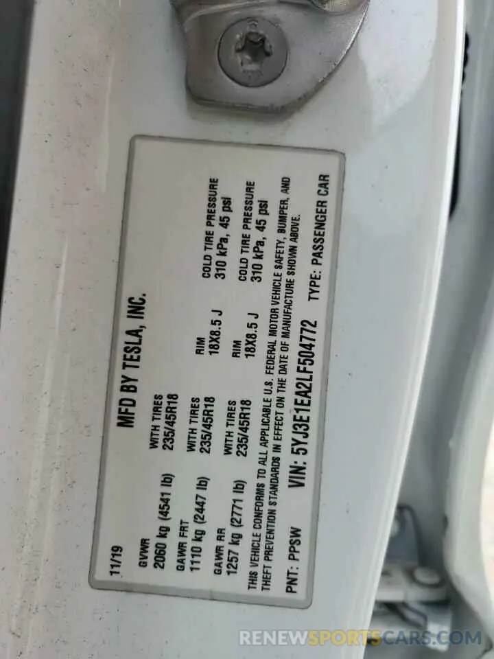 13 Photograph of a damaged car 5YJ3E1EA2LF504772 TESLA MODEL 3 2020