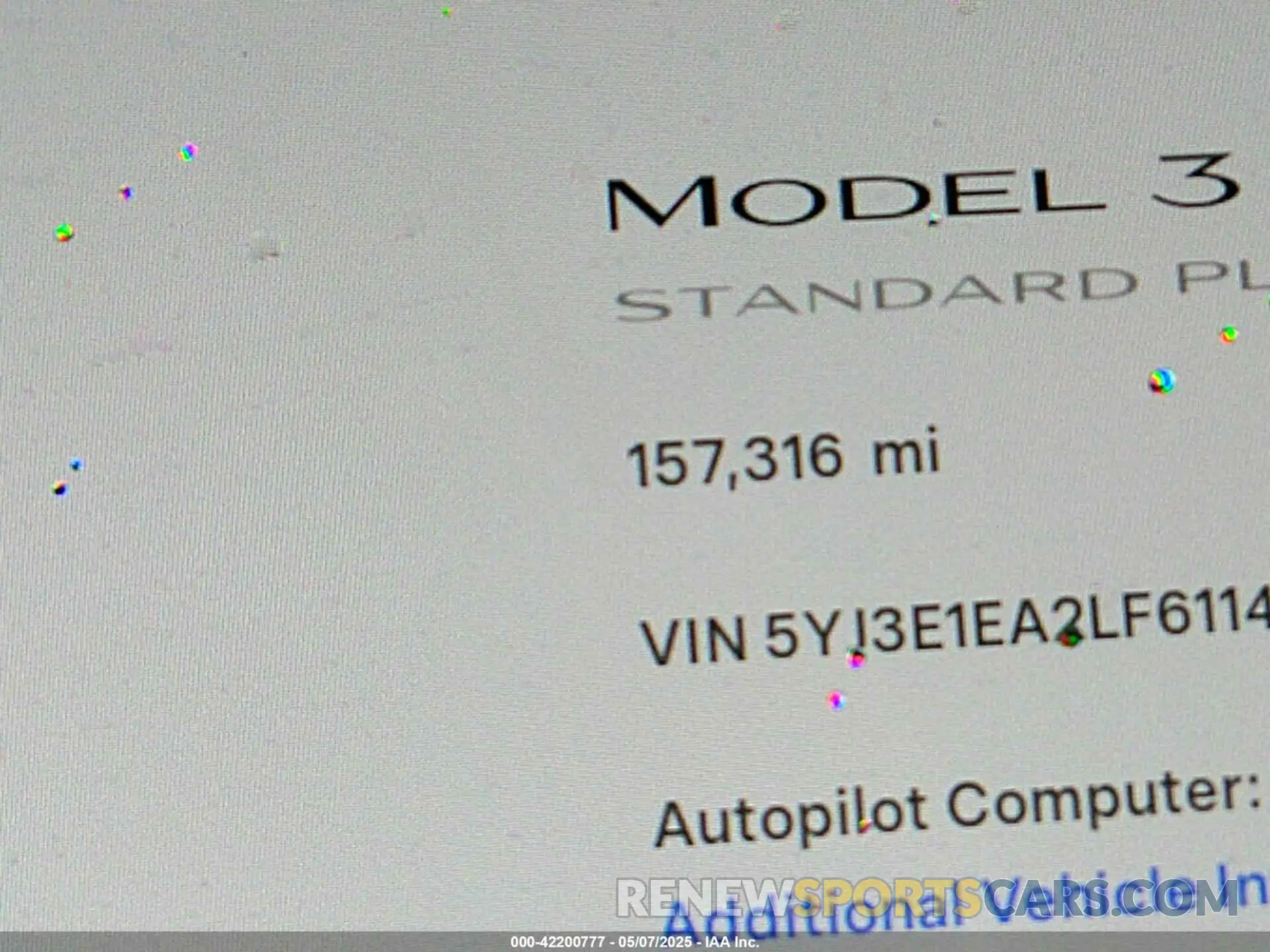 14 Photograph of a damaged car 5YJ3E1EA2LF611448 TESLA MODEL 3 2020