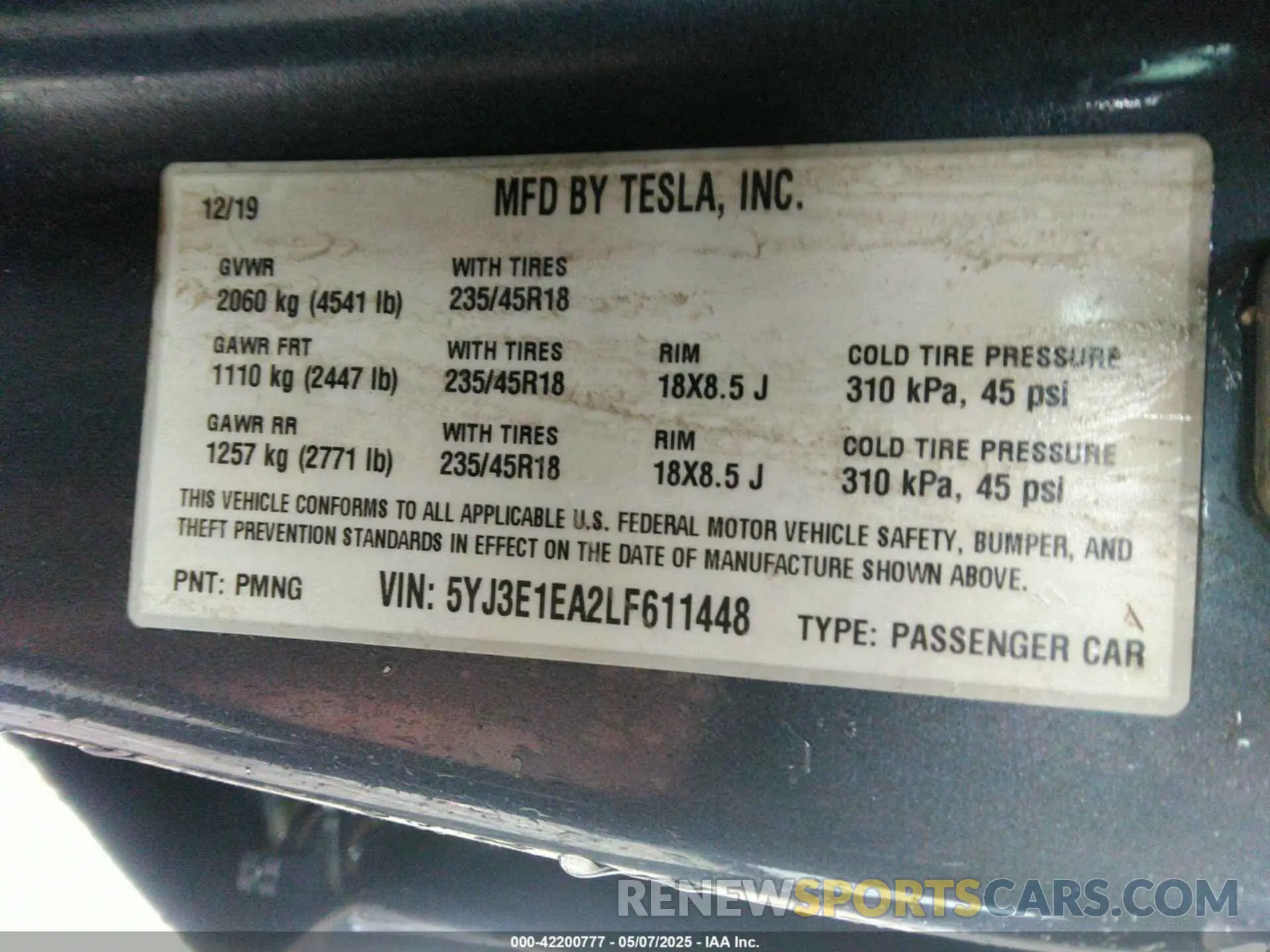 9 Photograph of a damaged car 5YJ3E1EA2LF611448 TESLA MODEL 3 2020