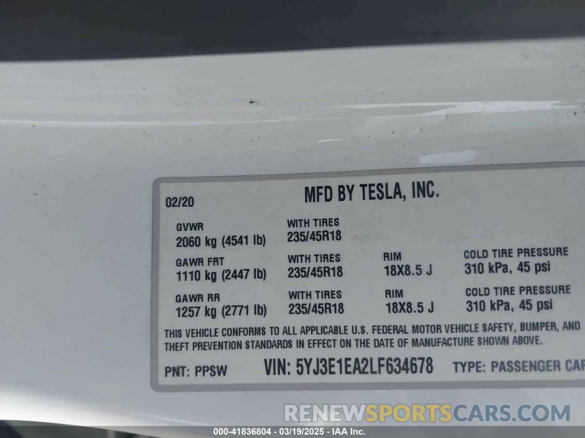 9 Photograph of a damaged car 5YJ3E1EA2LF634678 TESLA MODEL 3 2020