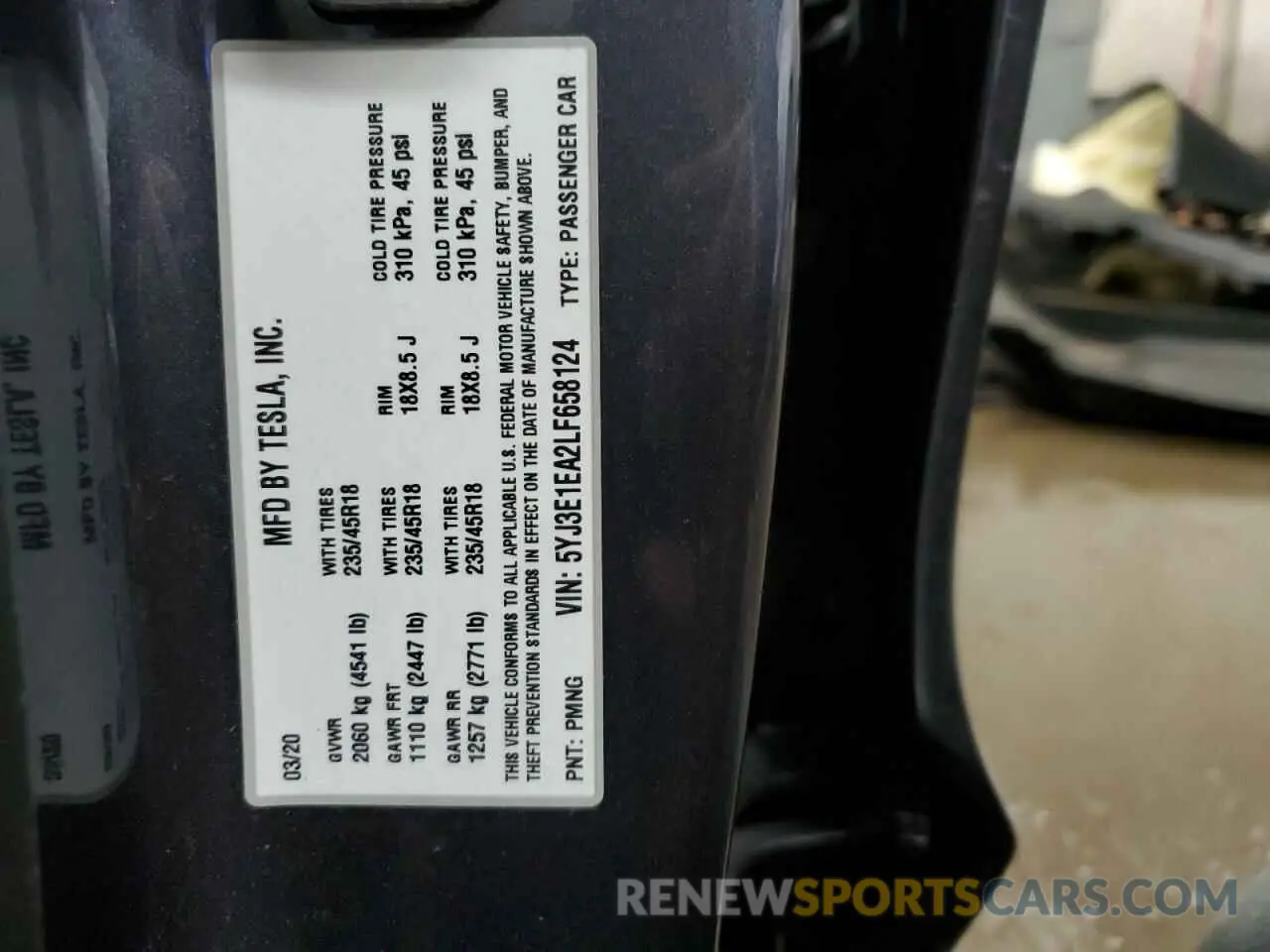 13 Photograph of a damaged car 5YJ3E1EA2LF658124 TESLA MODEL 3 2020