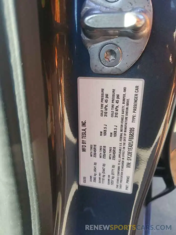 12 Photograph of a damaged car 5YJ3E1EA2LF658205 TESLA MODEL 3 2020