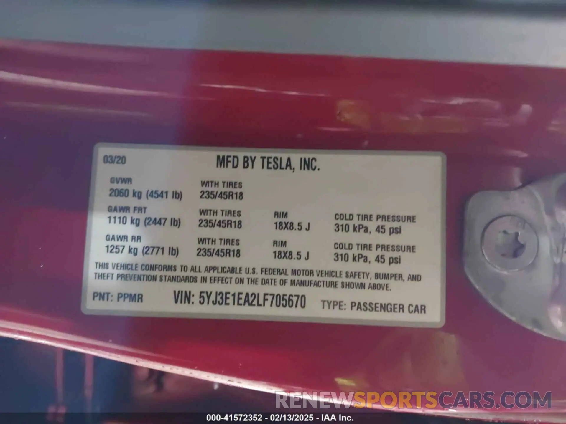 9 Photograph of a damaged car 5YJ3E1EA2LF705670 TESLA MODEL 3 2020