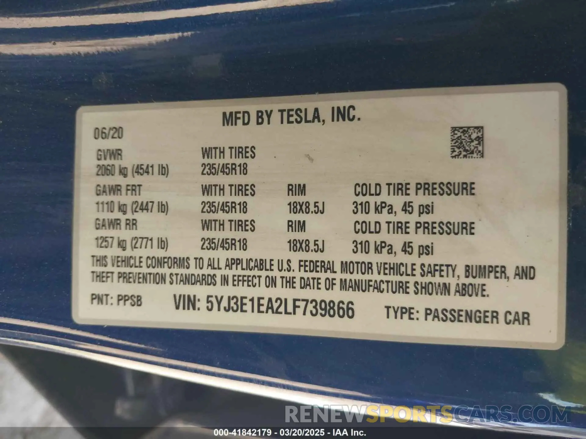 9 Photograph of a damaged car 5YJ3E1EA2LF739866 TESLA MODEL 3 2020