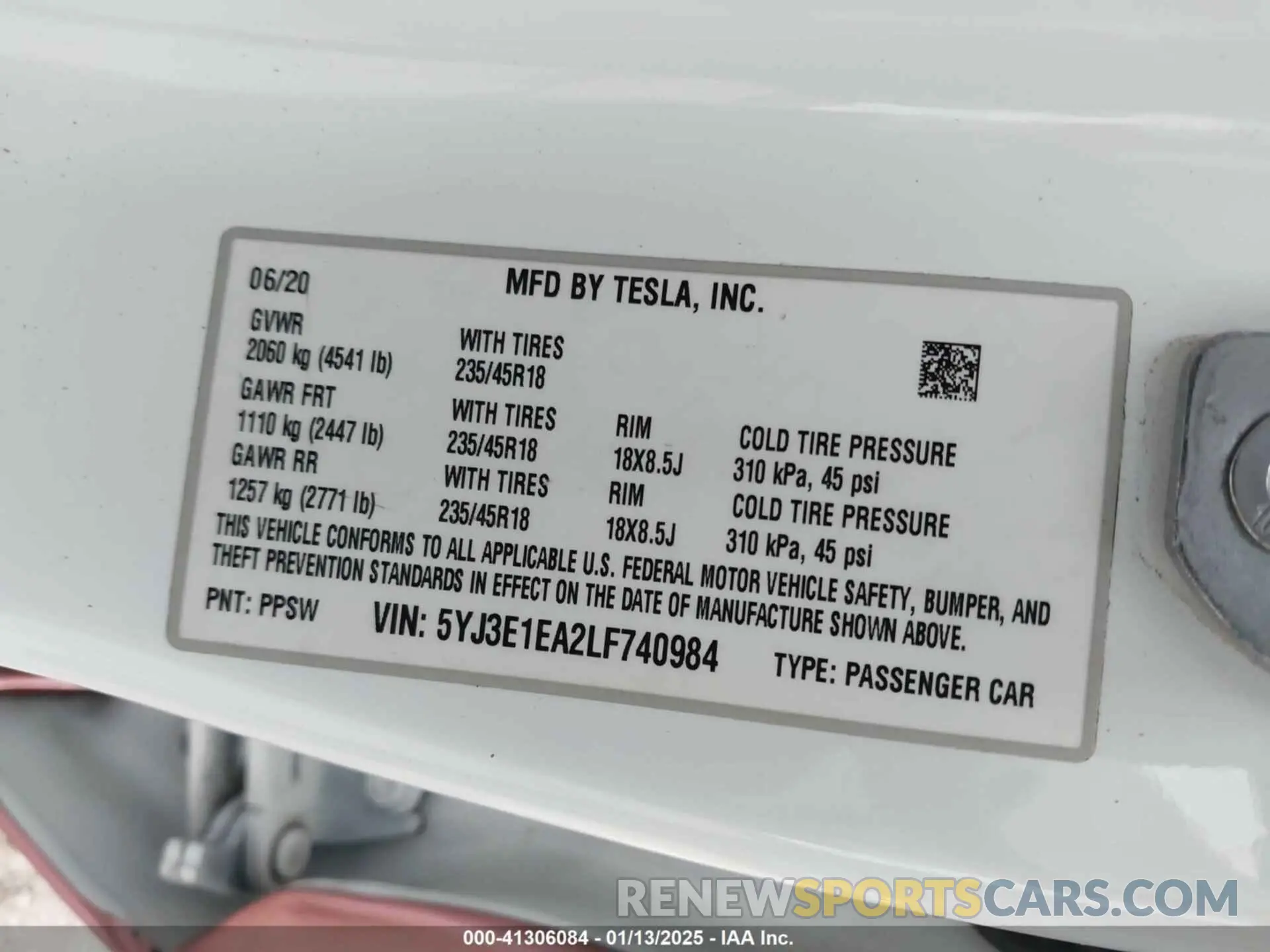 9 Photograph of a damaged car 5YJ3E1EA2LF740984 TESLA MODEL 3 2020