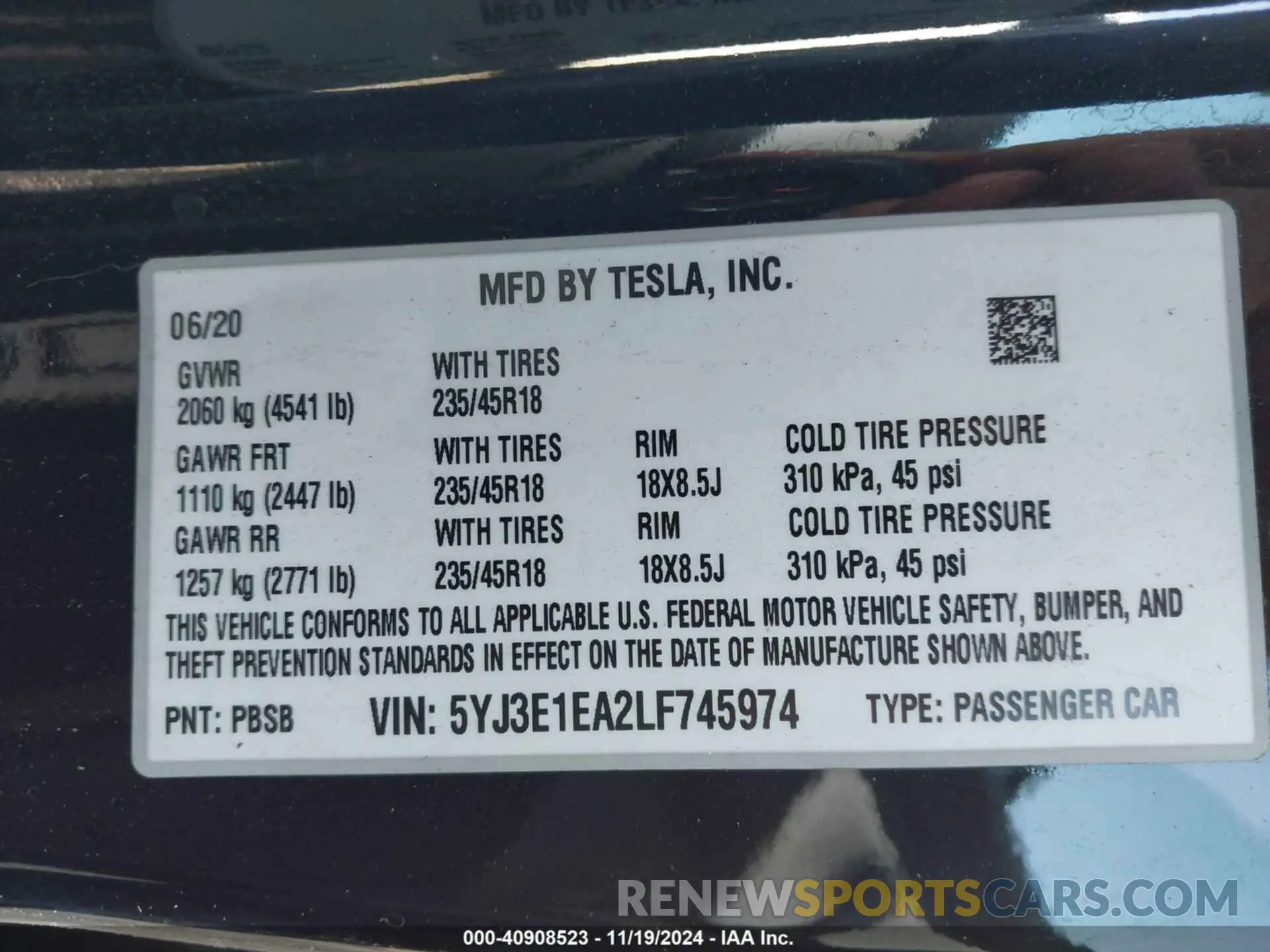 9 Photograph of a damaged car 5YJ3E1EA2LF745974 TESLA MODEL 3 2020