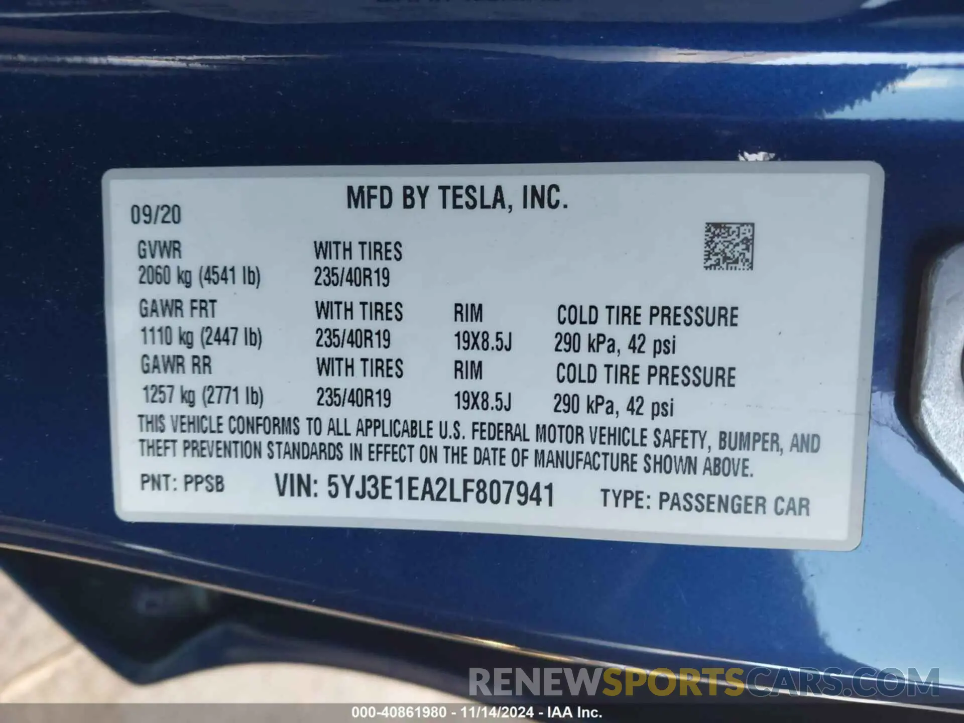 9 Photograph of a damaged car 5YJ3E1EA2LF807941 TESLA MODEL 3 2020