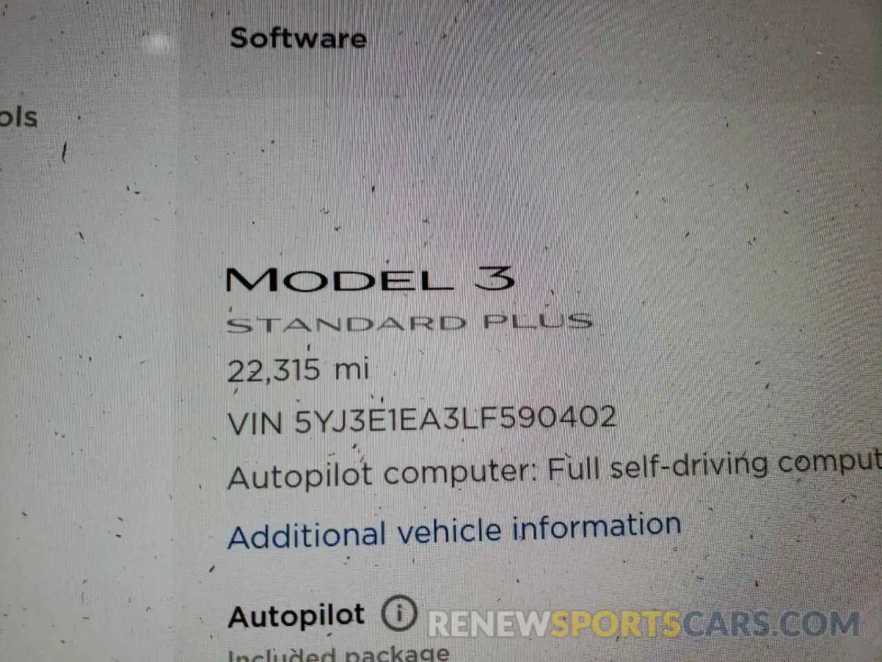 8 Photograph of a damaged car 5YJ3E1EA3LF590402 TESLA MODEL 3 2020