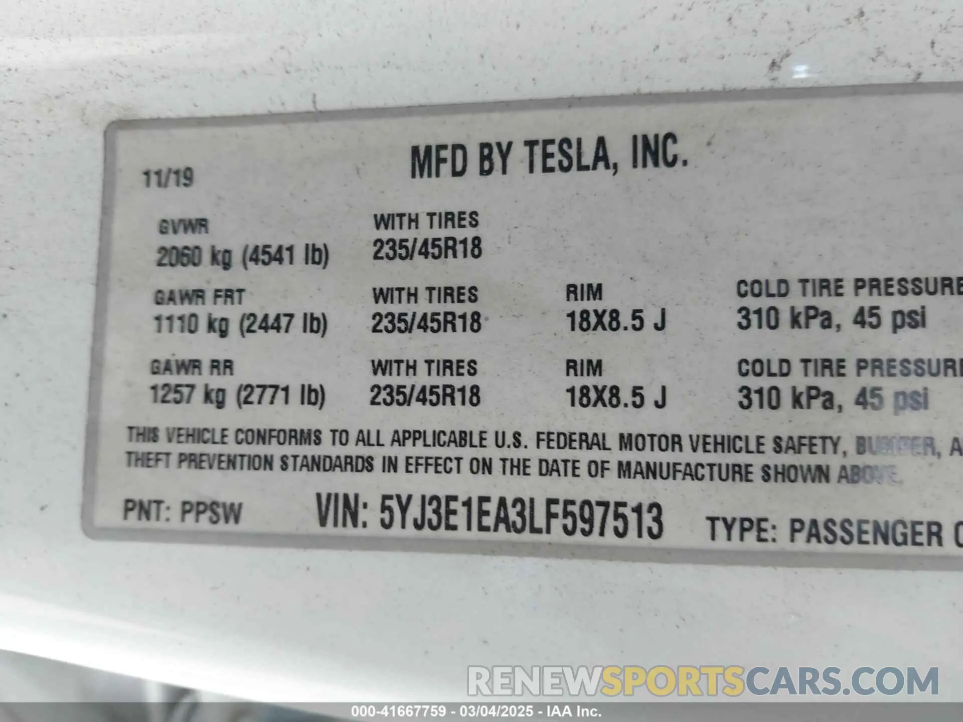 9 Photograph of a damaged car 5YJ3E1EA3LF597513 TESLA MODEL 3 2020