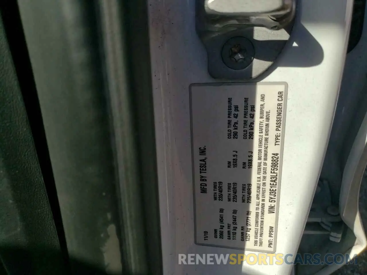 12 Photograph of a damaged car 5YJ3E1EA3LF598824 TESLA MODEL 3 2020