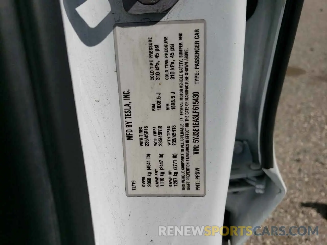14 Photograph of a damaged car 5YJ3E1EA3LF615430 TESLA MODEL 3 2020