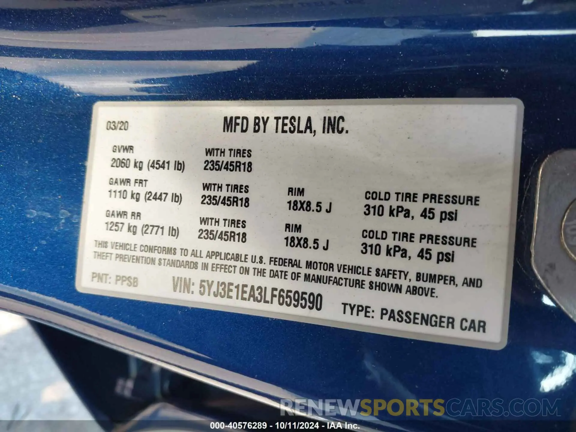 9 Photograph of a damaged car 5YJ3E1EA3LF659590 TESLA MODEL 3 2020