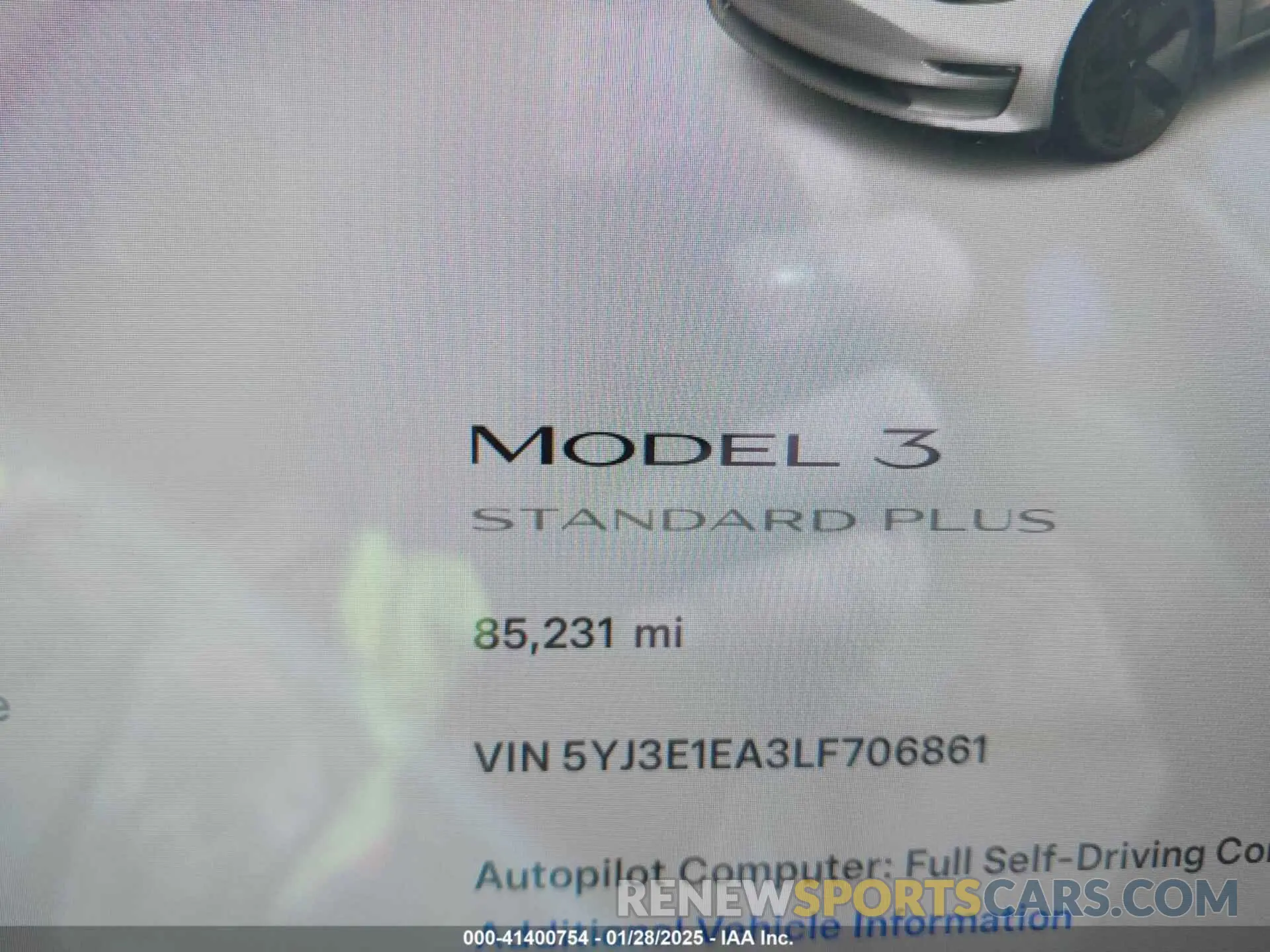 15 Photograph of a damaged car 5YJ3E1EA3LF706861 TESLA MODEL 3 2020