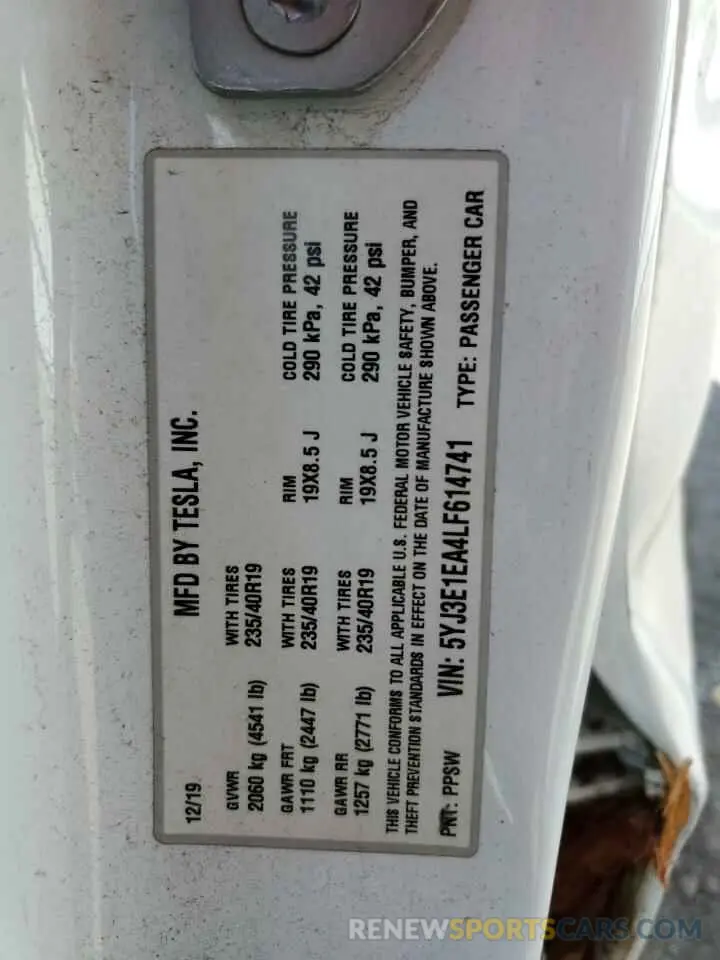 12 Photograph of a damaged car 5YJ3E1EA4LF614741 TESLA MODEL 3 2020