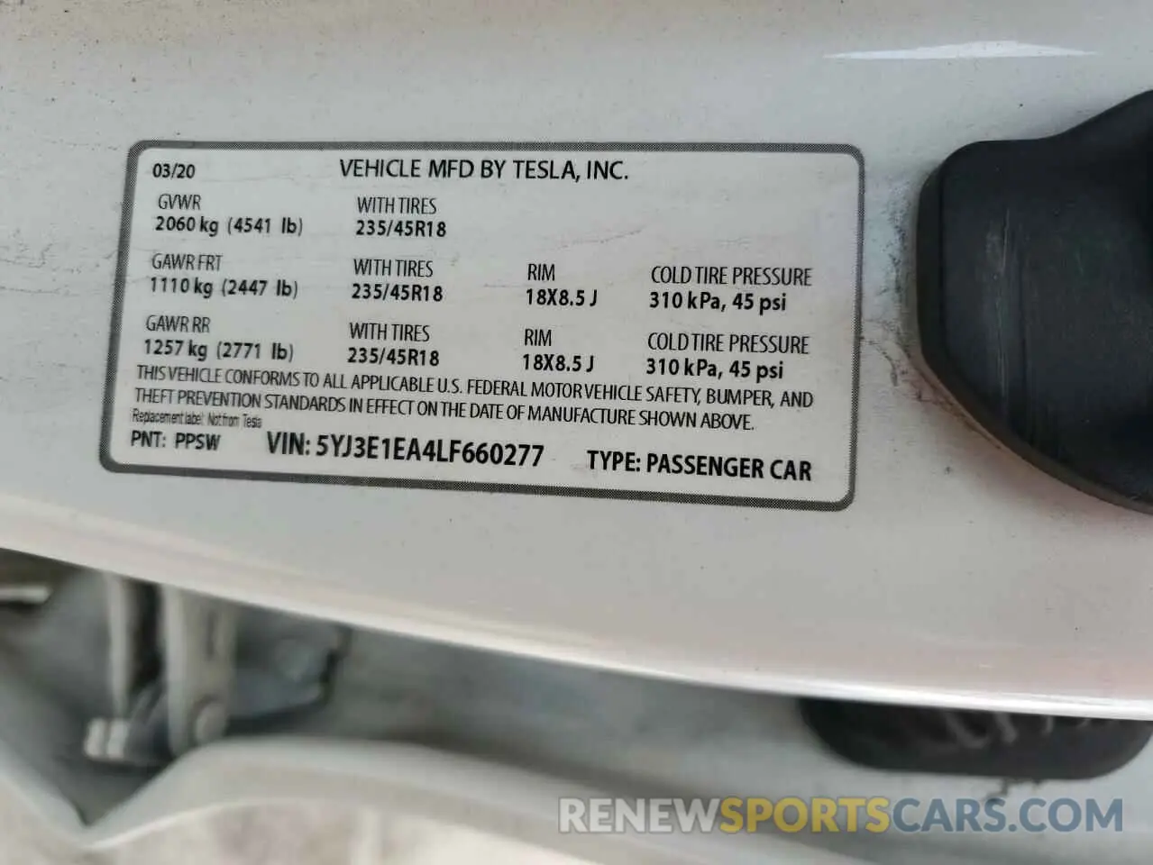12 Photograph of a damaged car 5YJ3E1EA4LF660277 TESLA MODEL 3 2020