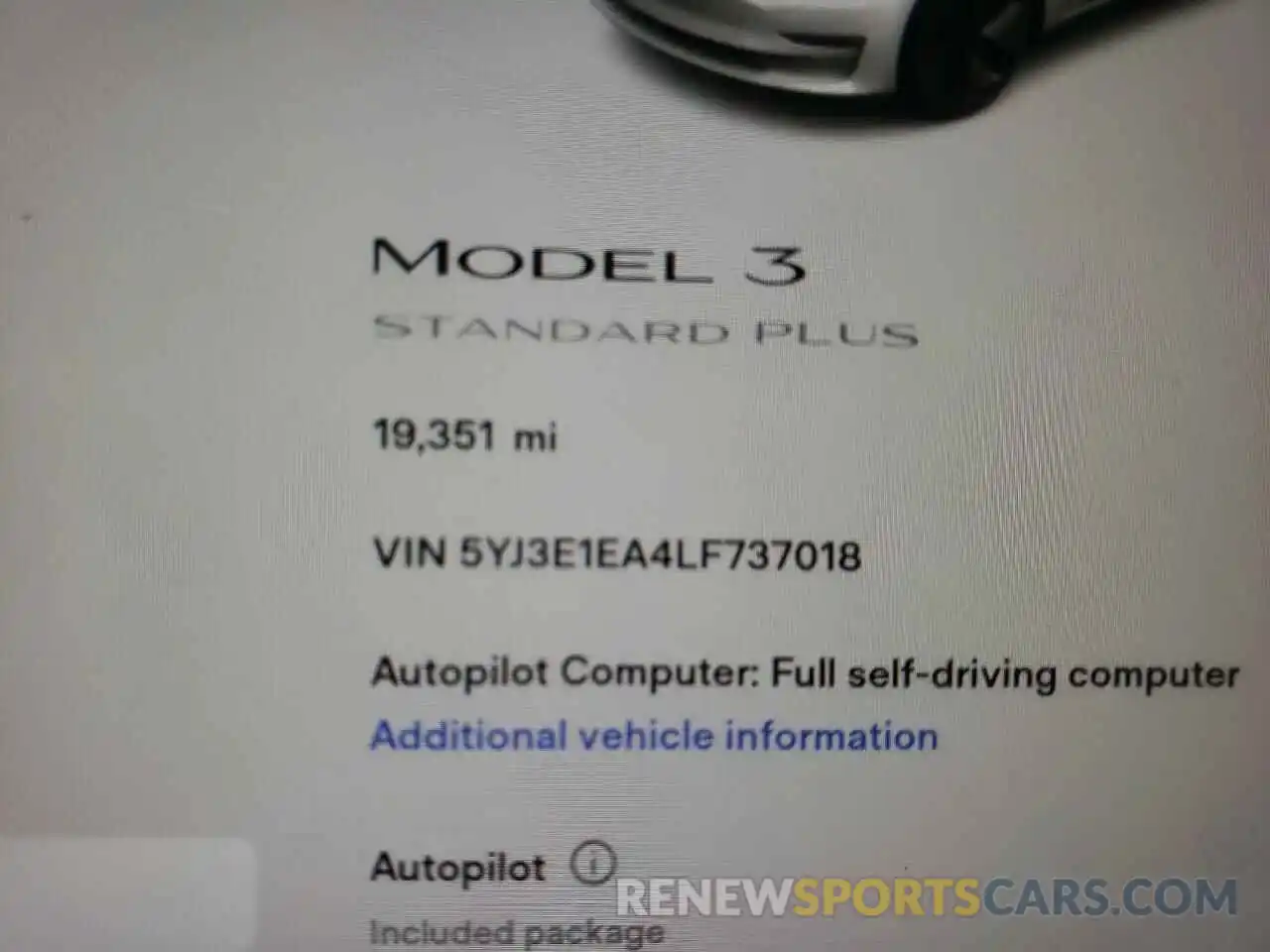 8 Photograph of a damaged car 5YJ3E1EA4LF737018 TESLA MODEL 3 2020