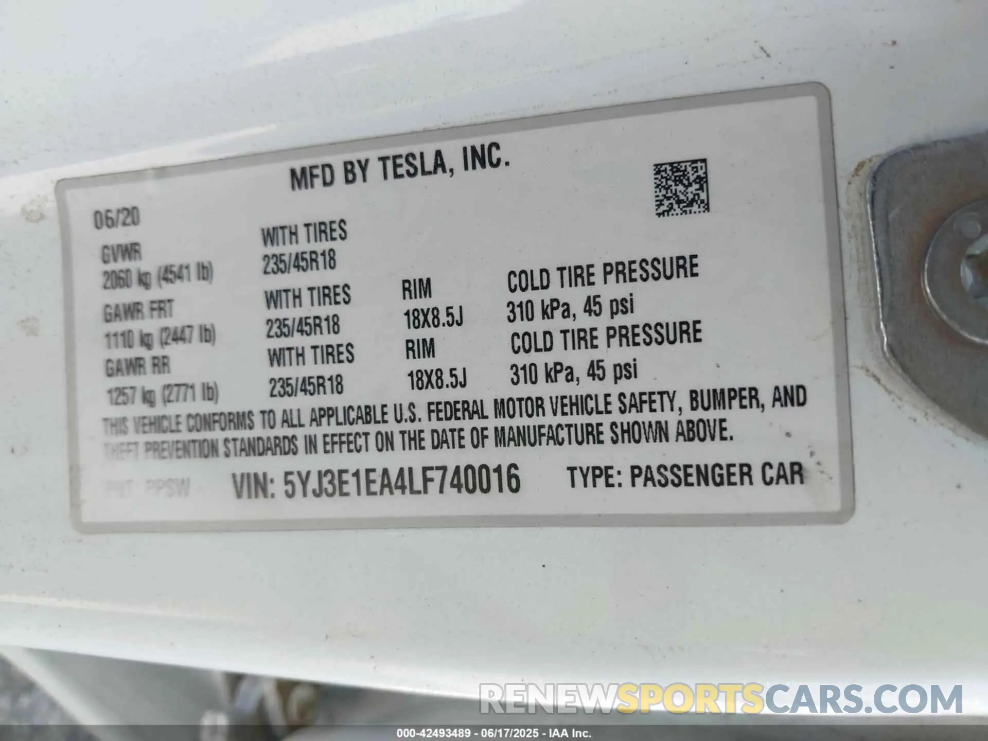 9 Photograph of a damaged car 5YJ3E1EA4LF740016 TESLA MODEL 3 2020