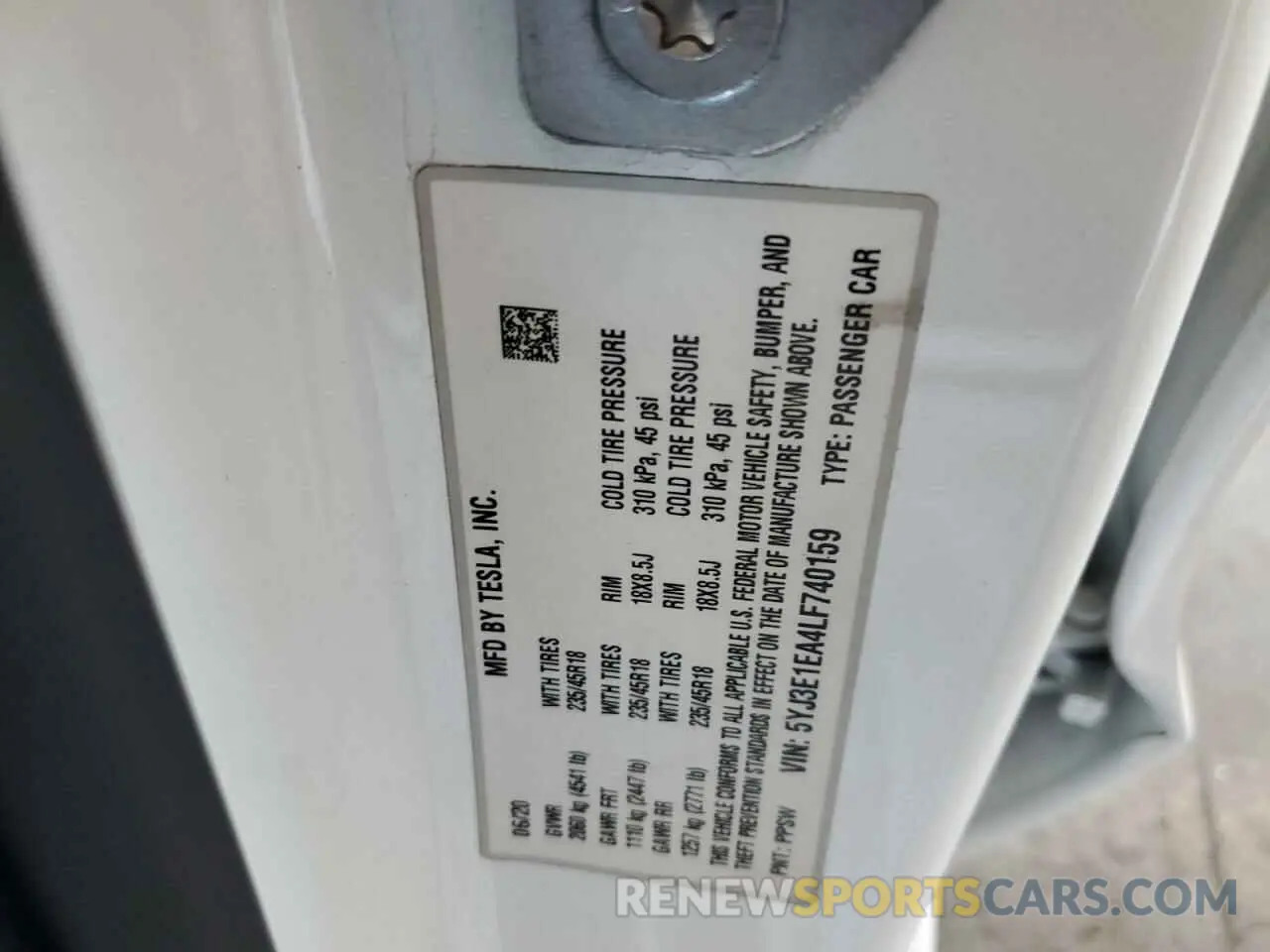 14 Photograph of a damaged car 5YJ3E1EA4LF740159 TESLA MODEL 3 2020