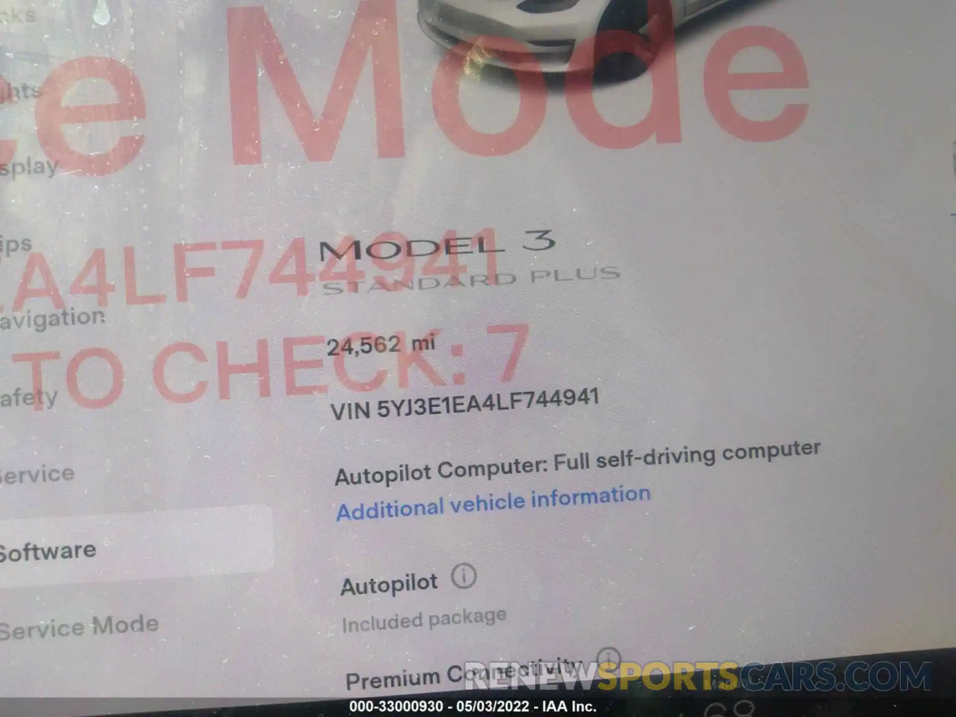 7 Photograph of a damaged car 5YJ3E1EA4LF744941 TESLA MODEL 3 2020