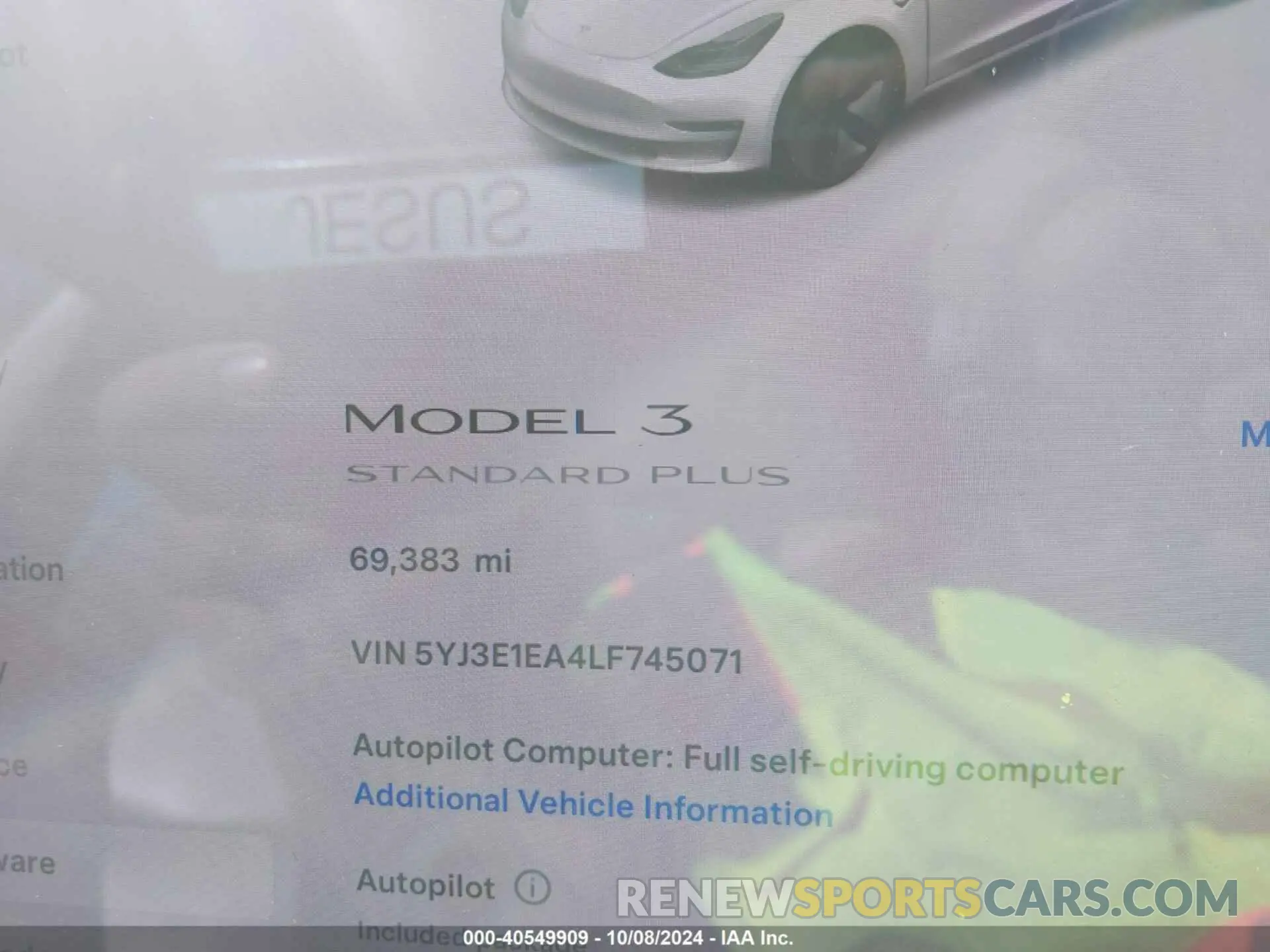 14 Photograph of a damaged car 5YJ3E1EA4LF745071 TESLA MODEL 3 2020