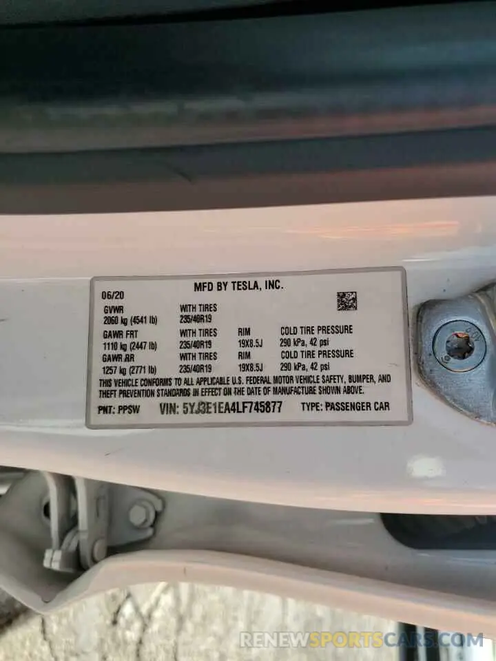12 Photograph of a damaged car 5YJ3E1EA4LF745877 TESLA MODEL 3 2020