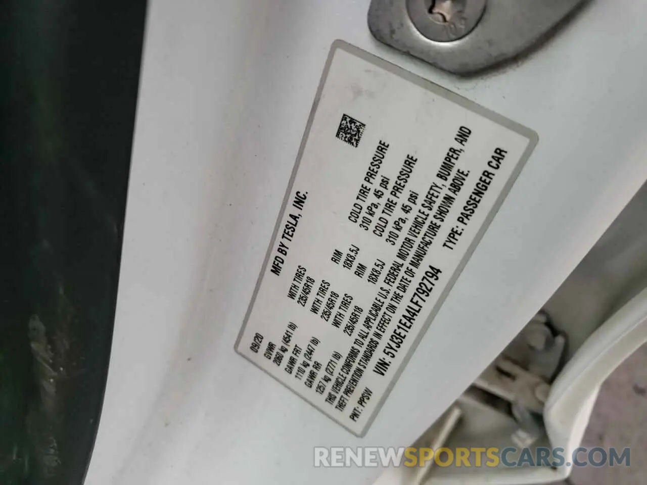 12 Photograph of a damaged car 5YJ3E1EA4LF792794 TESLA MODEL 3 2020