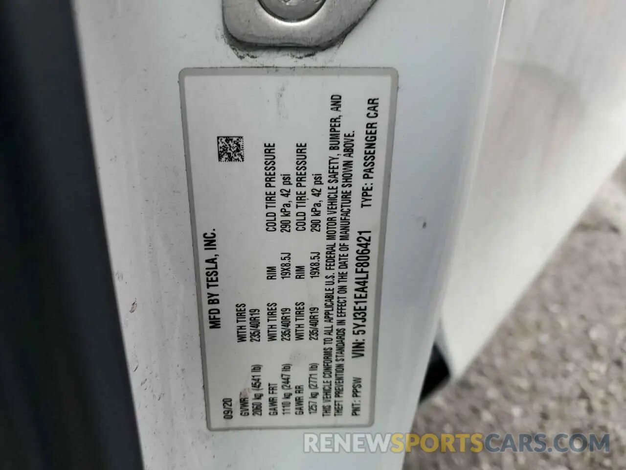 12 Photograph of a damaged car 5YJ3E1EA4LF806421 TESLA MODEL 3 2020