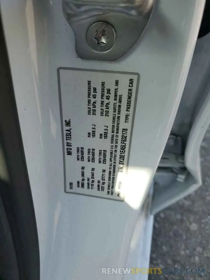 12 Photograph of a damaged car 5YJ3E1EA5LF632178 TESLA MODEL 3 2020
