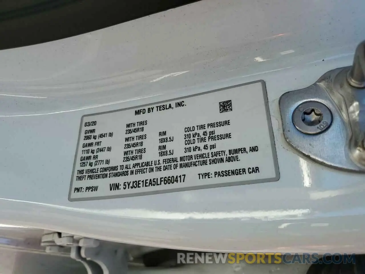 15 Photograph of a damaged car 5YJ3E1EA5LF660417 TESLA MODEL 3 2020