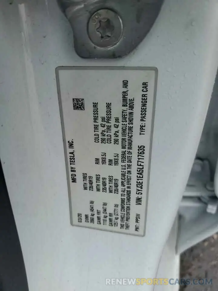 14 Photograph of a damaged car 5YJ3E1EA5LF717635 TESLA MODEL 3 2020