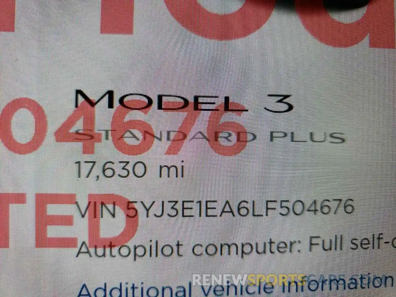 8 Photograph of a damaged car 5YJ3E1EA6LF504676 TESLA MODEL 3 2020