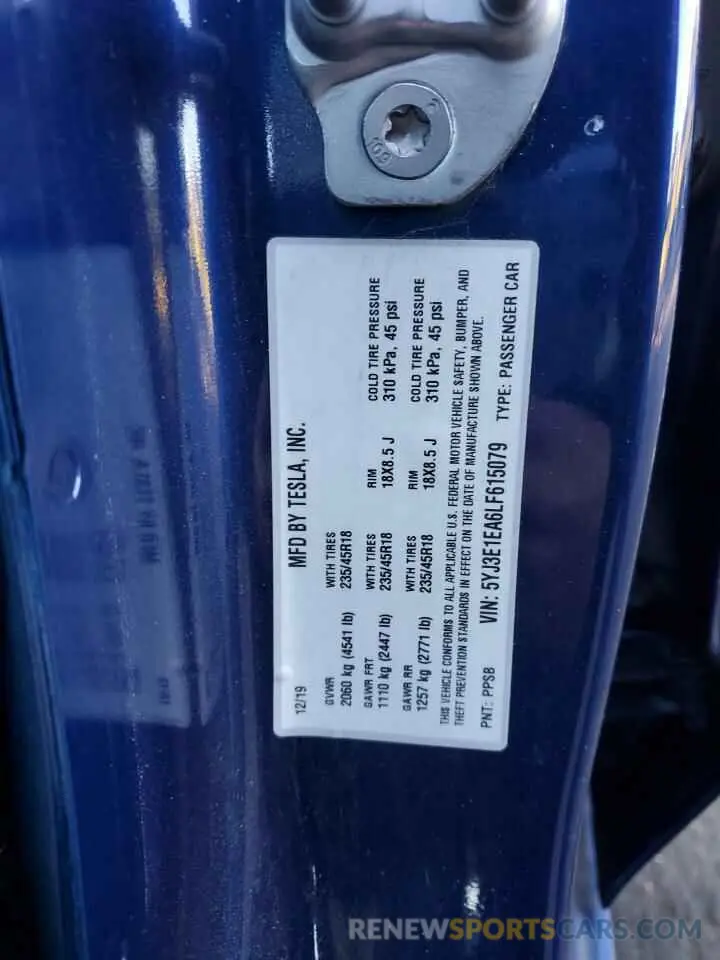 15 Photograph of a damaged car 5YJ3E1EA6LF615079 TESLA MODEL 3 2020