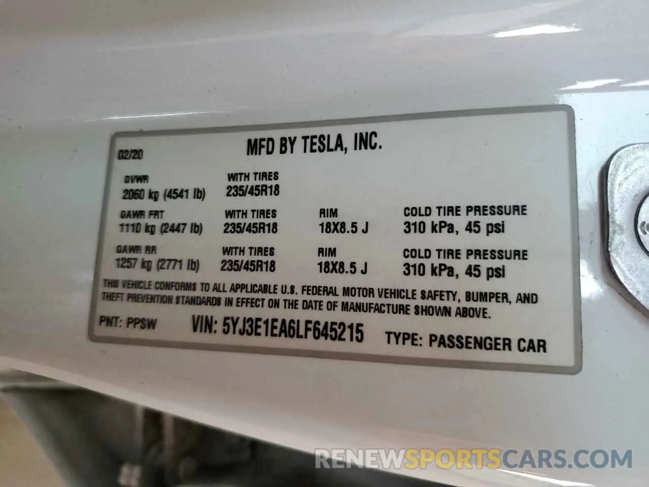 13 Photograph of a damaged car 5YJ3E1EA6LF645215 TESLA MODEL 3 2020