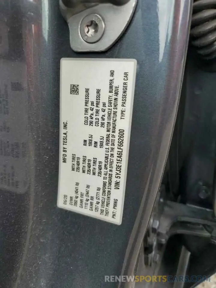 12 Photograph of a damaged car 5YJ3E1EA6LF662600 TESLA MODEL 3 2020