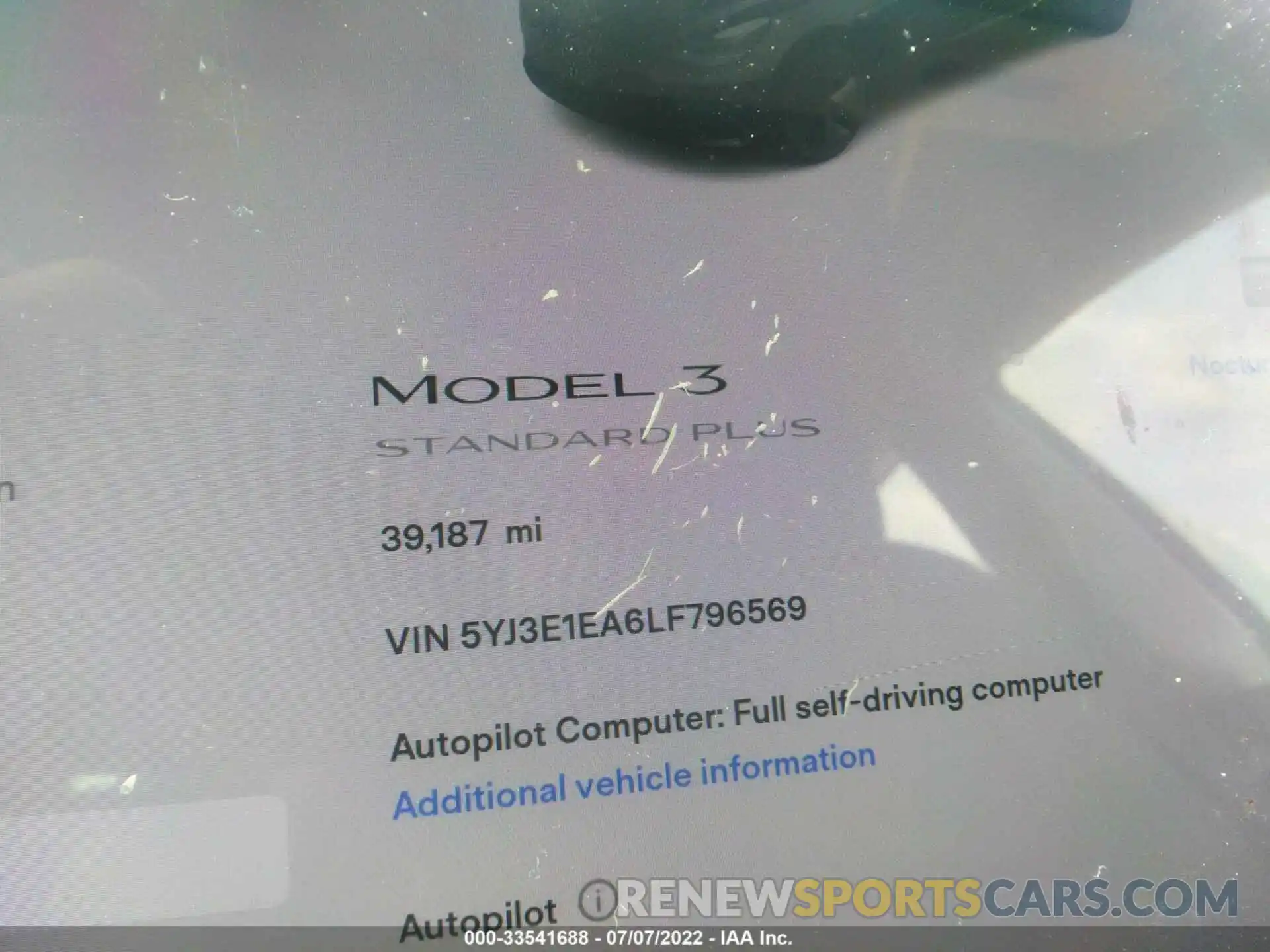 7 Photograph of a damaged car 5YJ3E1EA6LF796569 TESLA MODEL 3 2020