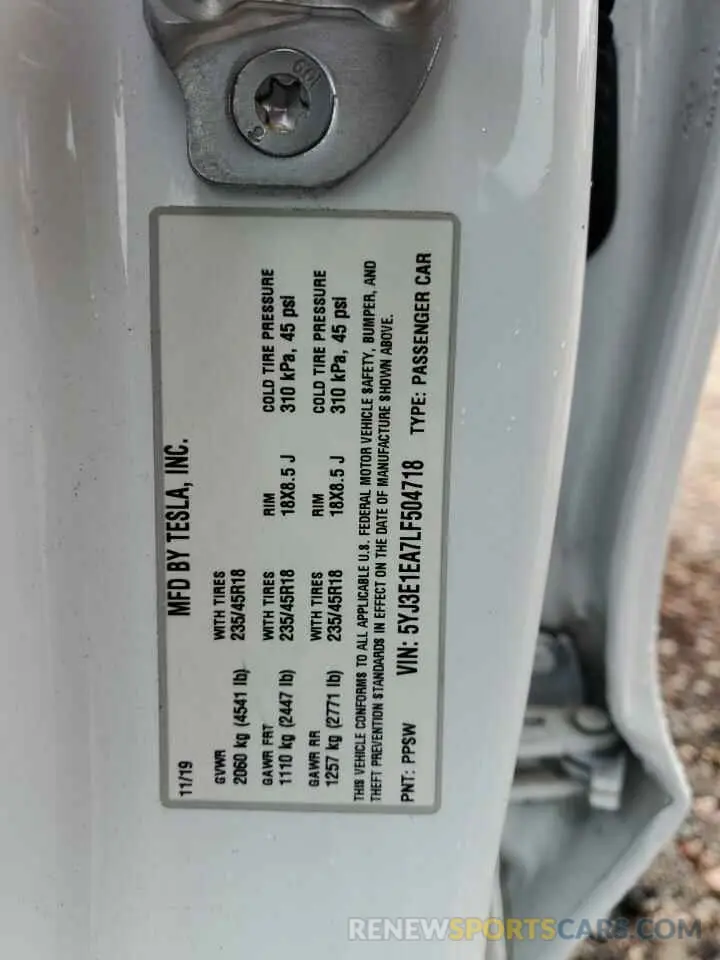 12 Photograph of a damaged car 5YJ3E1EA7LF504718 TESLA MODEL 3 2020