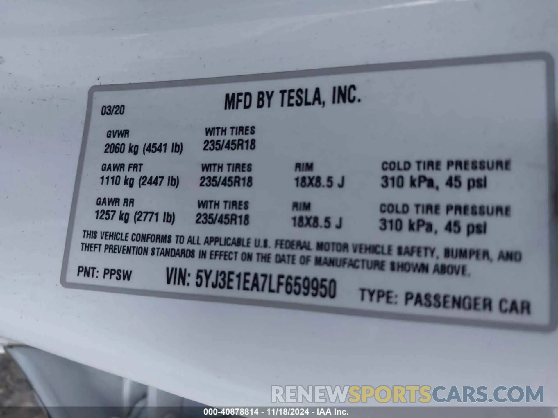 9 Photograph of a damaged car 5YJ3E1EA7LF659950 TESLA MODEL 3 2020