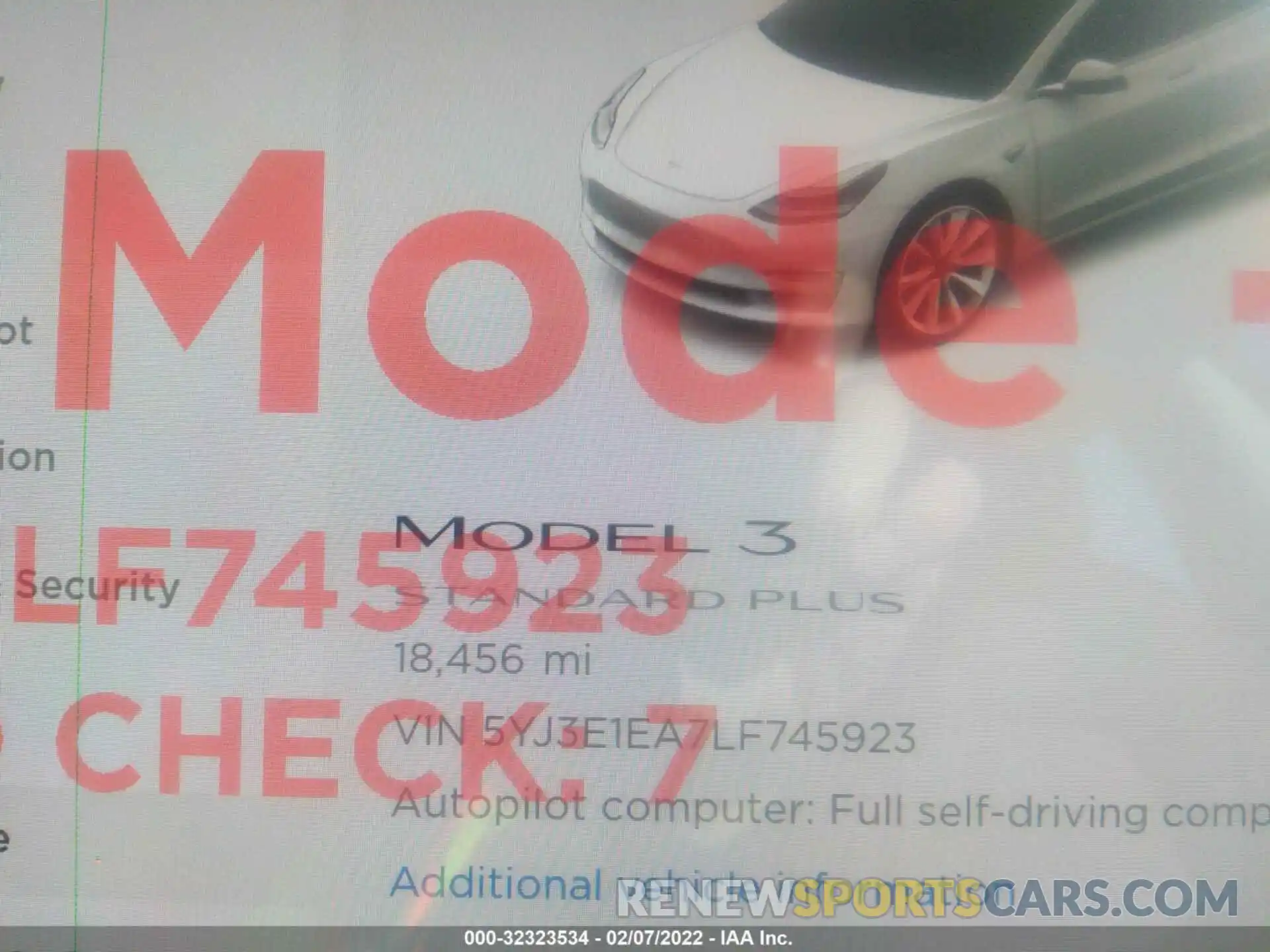 7 Photograph of a damaged car 5YJ3E1EA7LF745923 TESLA MODEL 3 2020