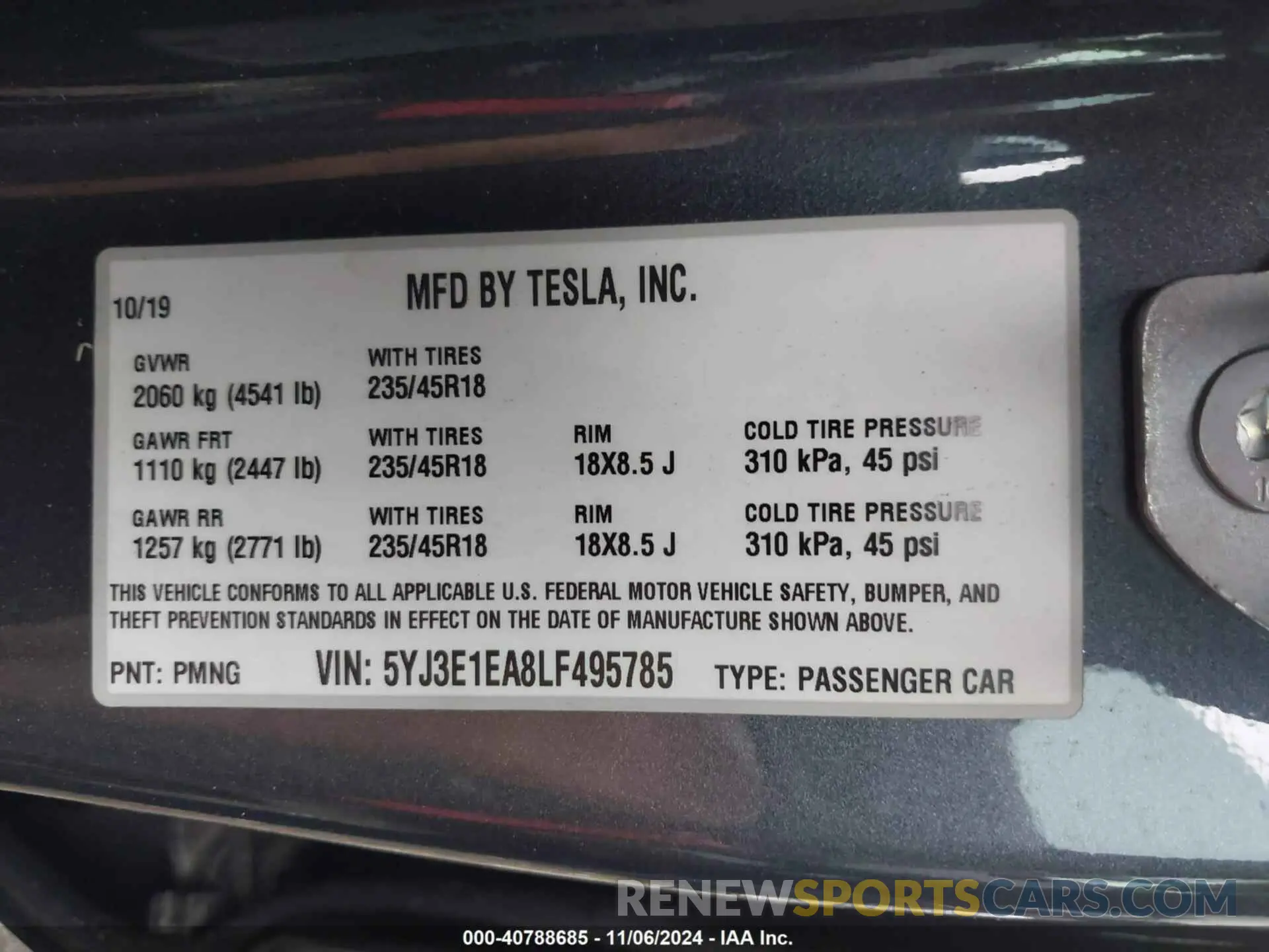 9 Photograph of a damaged car 5YJ3E1EA8LF495785 TESLA MODEL 3 2020