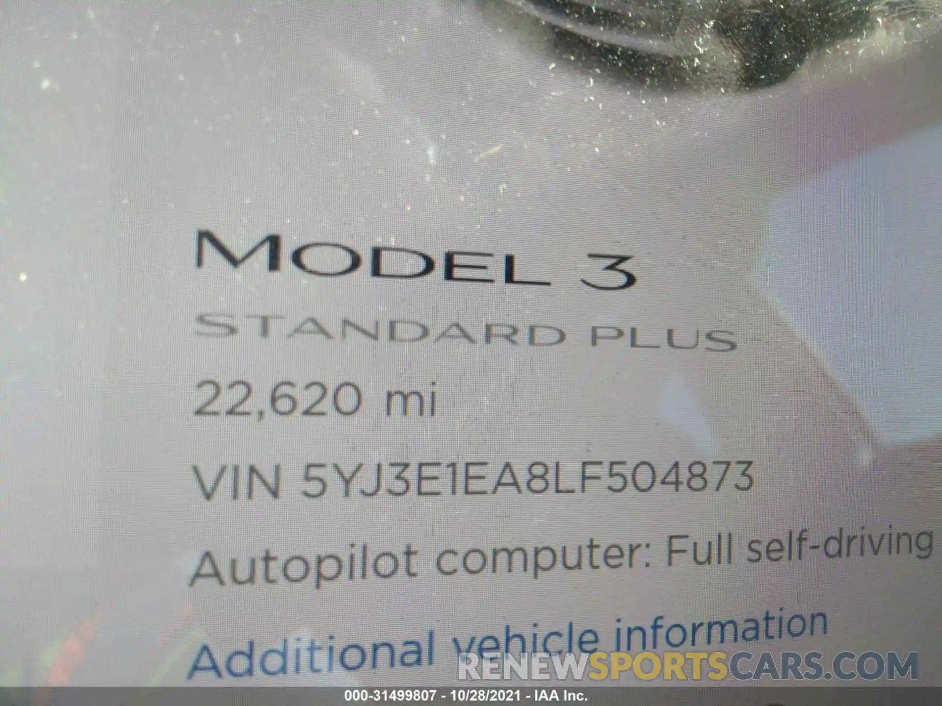 7 Photograph of a damaged car 5YJ3E1EA8LF504873 TESLA MODEL 3 2020