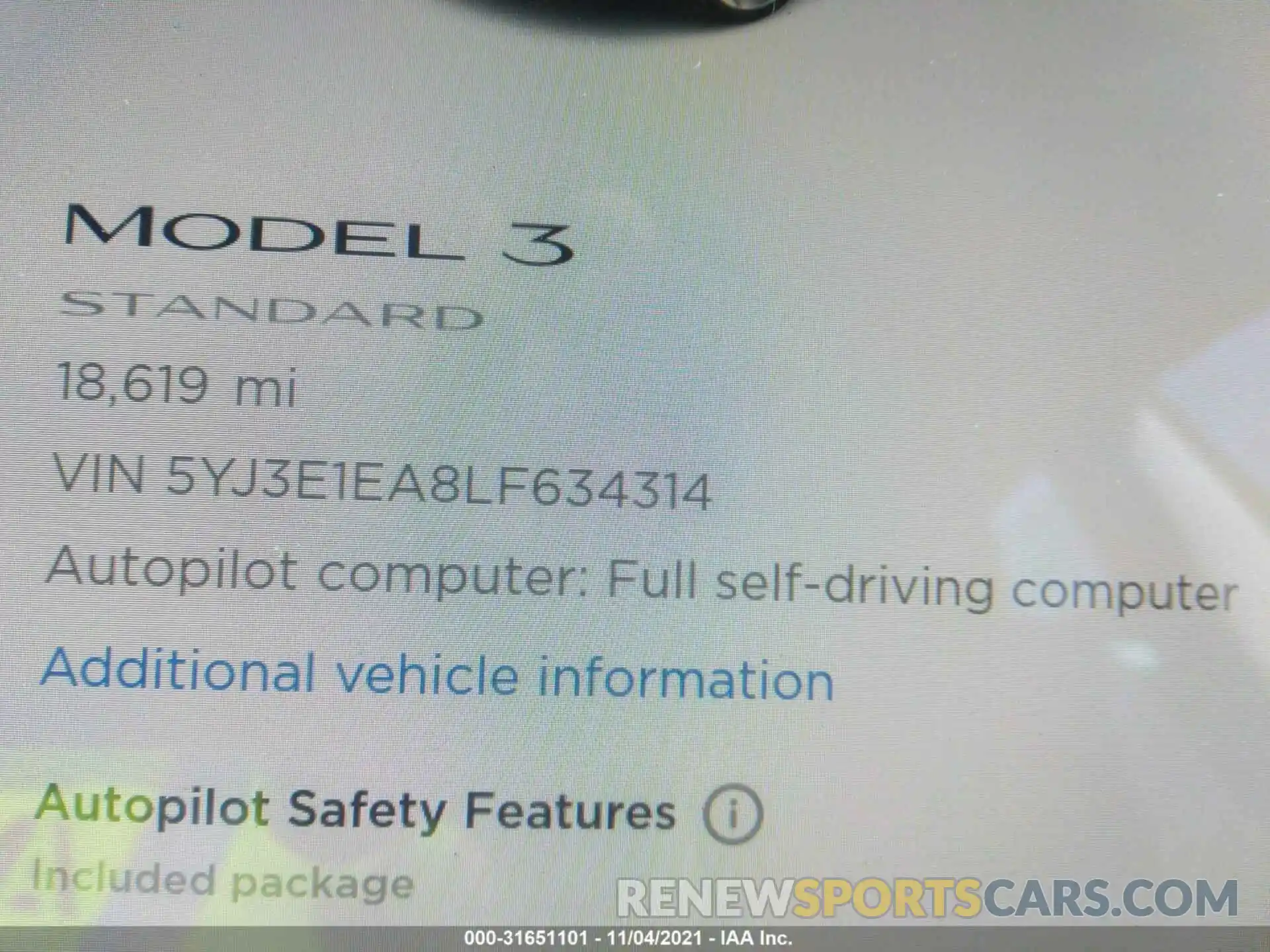 7 Photograph of a damaged car 5YJ3E1EA8LF634314 TESLA MODEL 3 2020