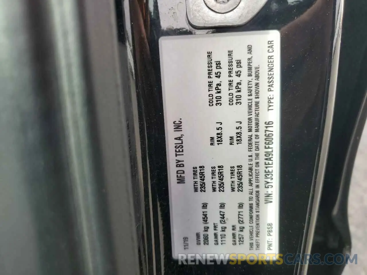 12 Photograph of a damaged car 5YJ3E1EA9LF606716 TESLA MODEL 3 2020