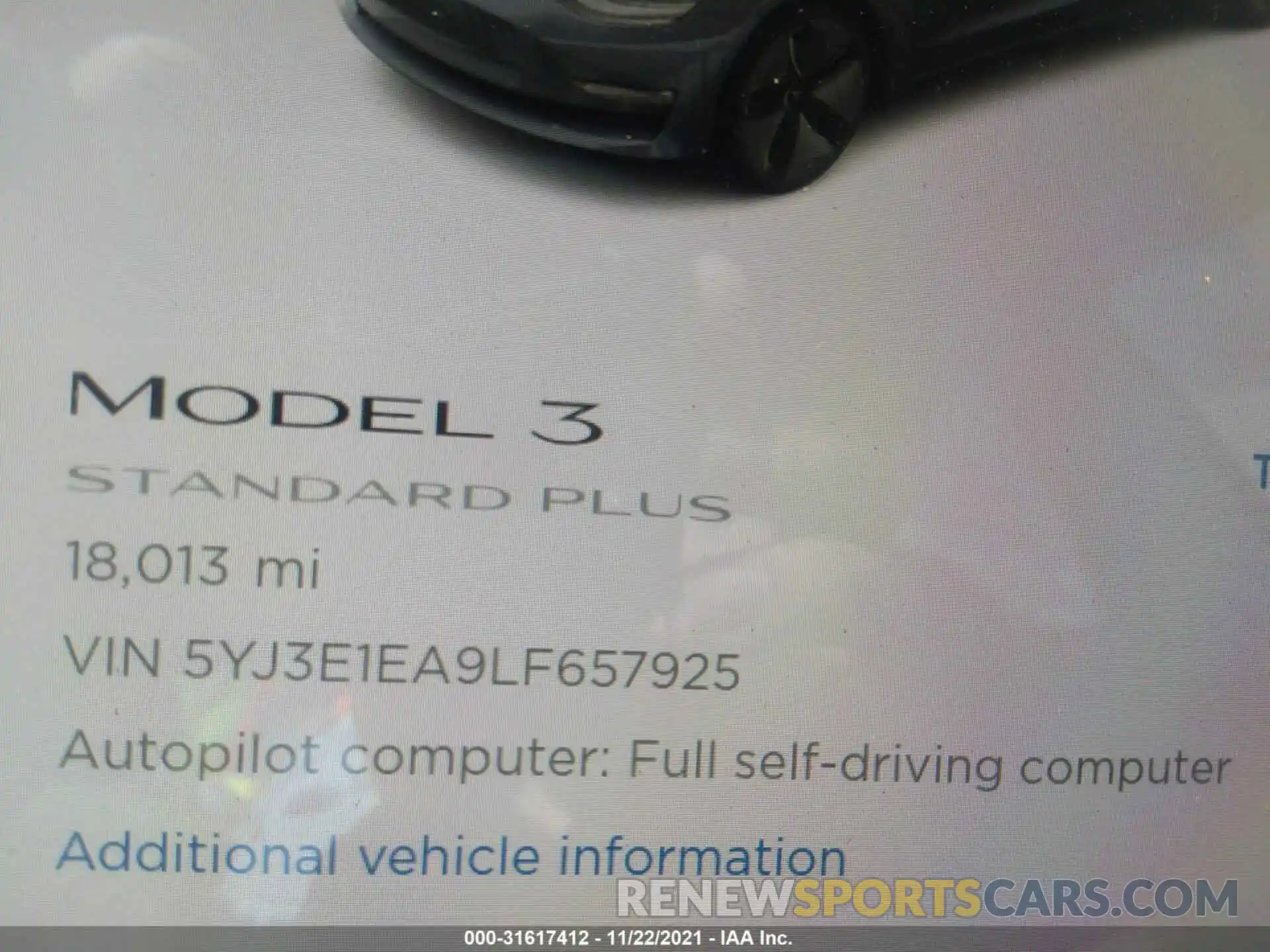 7 Photograph of a damaged car 5YJ3E1EA9LF657925 TESLA MODEL 3 2020