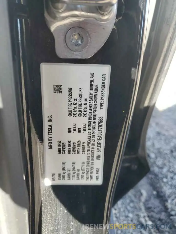13 Photograph of a damaged car 5YJ3E1EA9LF797568 TESLA MODEL 3 2020