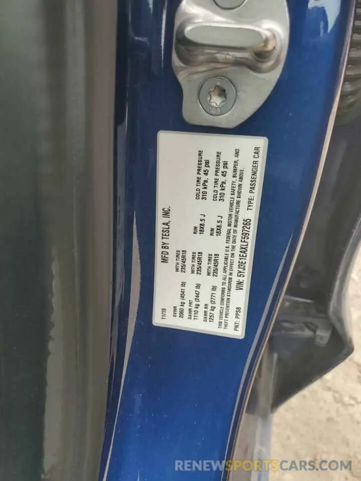 12 Photograph of a damaged car 5YJ3E1EAXLF597265 TESLA MODEL 3 2020