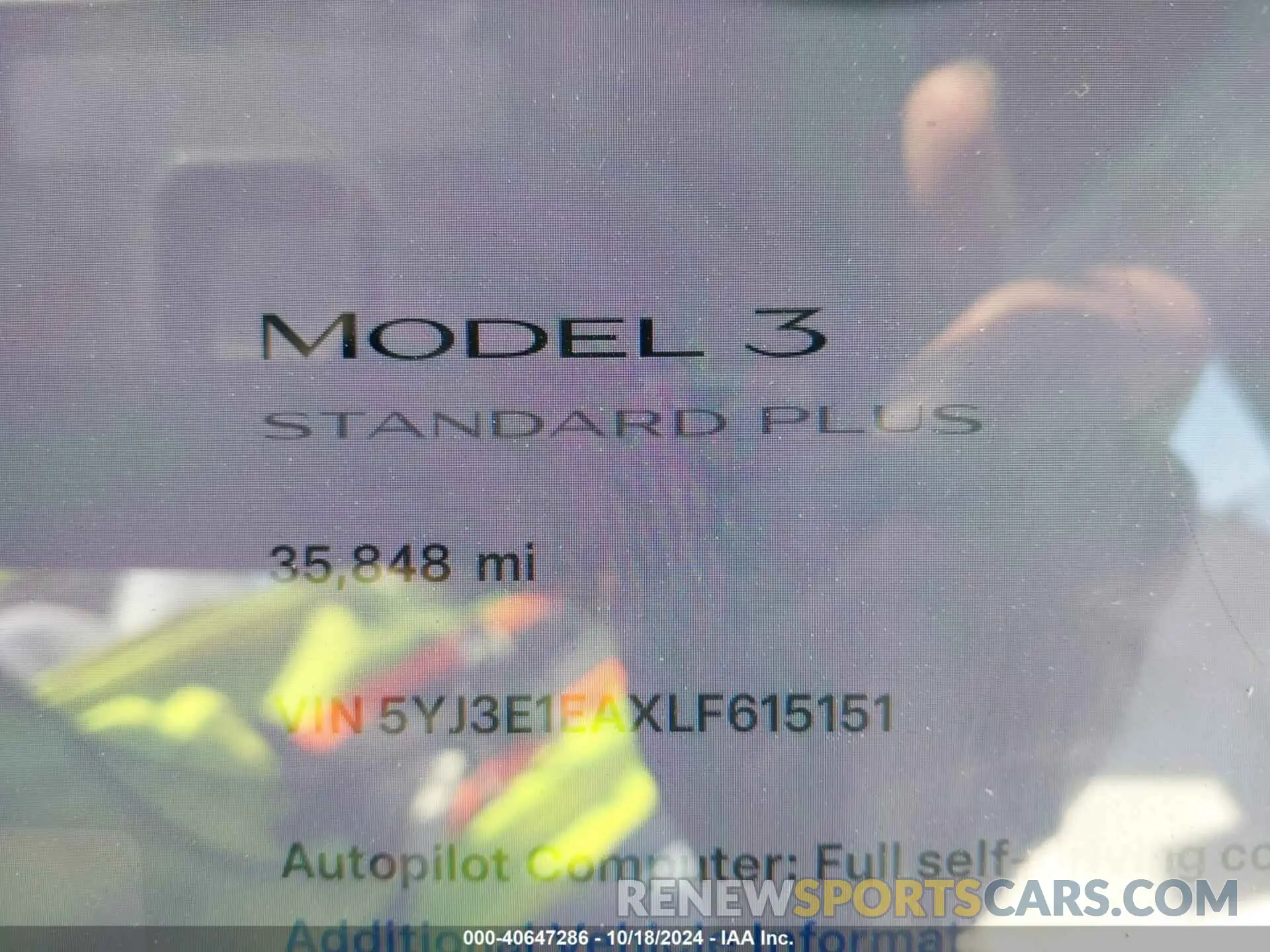15 Photograph of a damaged car 5YJ3E1EAXLF615151 TESLA MODEL 3 2020