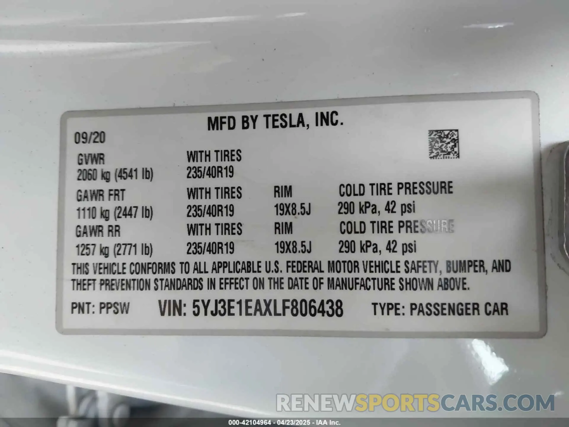 9 Photograph of a damaged car 5YJ3E1EAXLF806438 TESLA MODEL 3 2020
