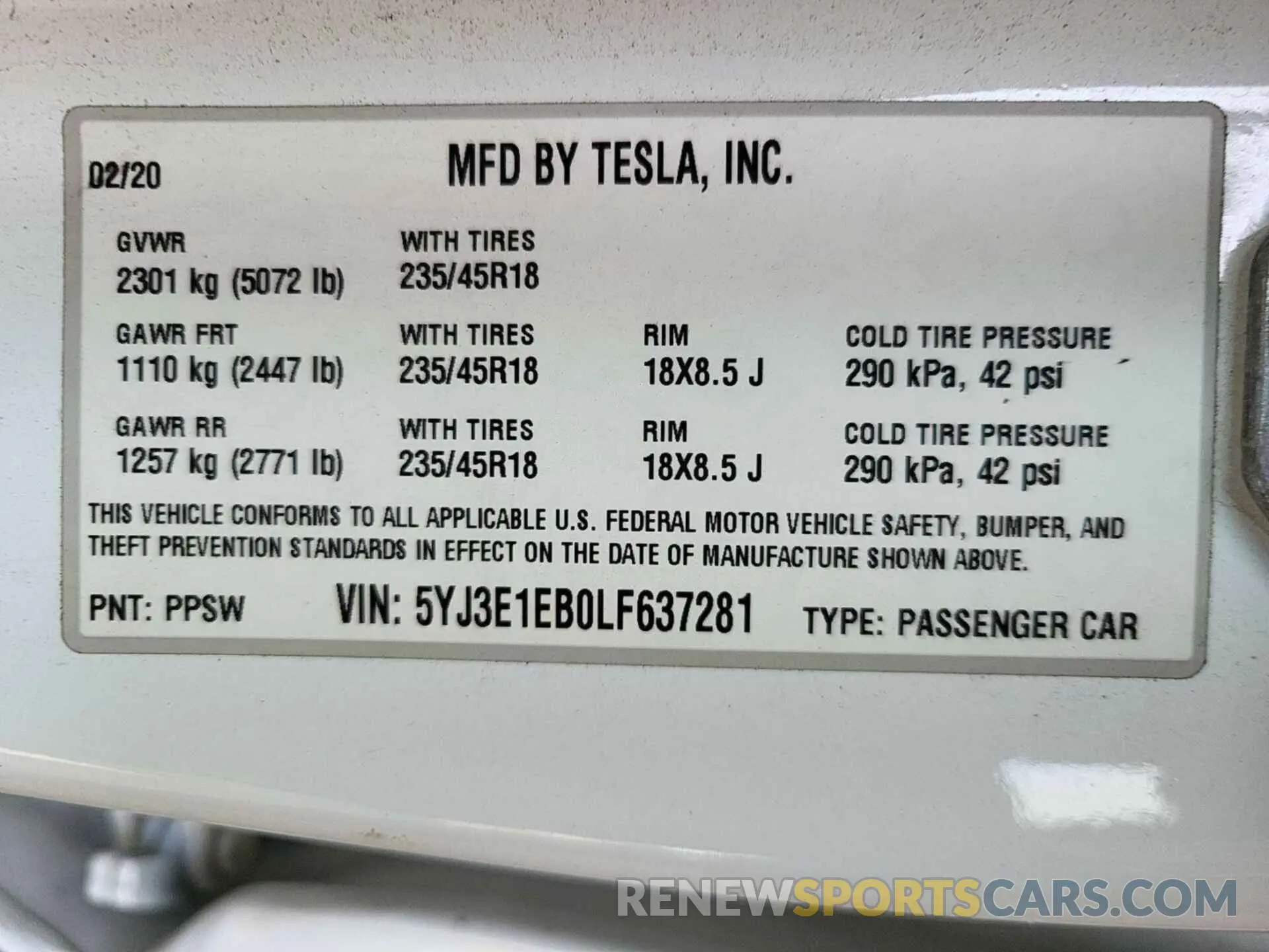 13 Photograph of a damaged car 5YJ3E1EB0LF637281 TESLA MODEL 3 2020