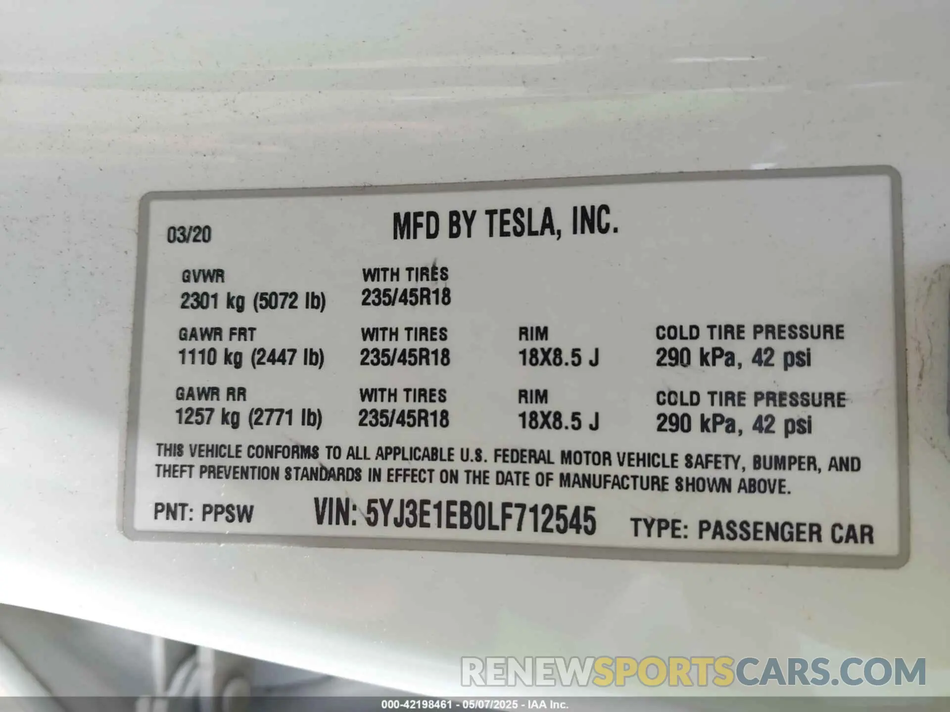 9 Photograph of a damaged car 5YJ3E1EB0LF712545 TESLA MODEL 3 2020