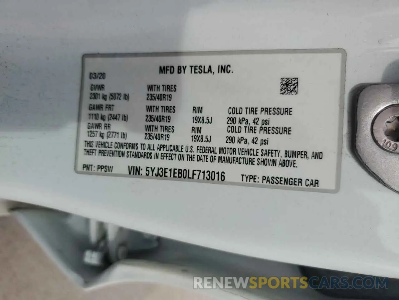 14 Photograph of a damaged car 5YJ3E1EB0LF713016 TESLA MODEL 3 2020